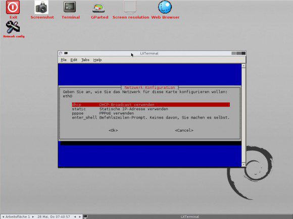 GParted Live 0.22: Netzwerk konfigurieren