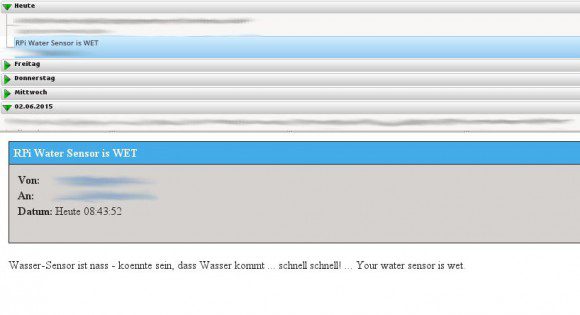 Der Wassersensor ist nass!