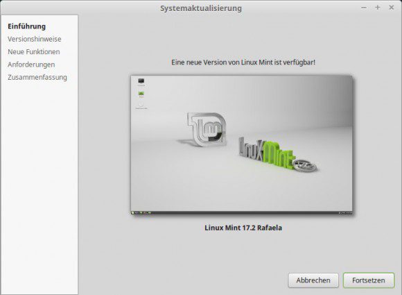 Das Upgrade auf Linux Mint 17.2 Rafaela kann beginnen