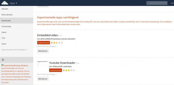 ownCloud 81.: Experimentelle Apps