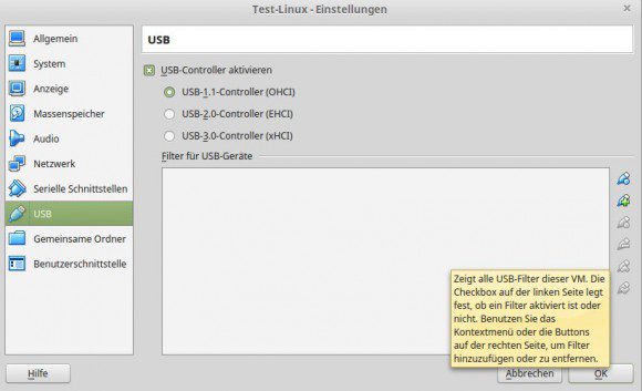 VirtualBox 5.0: USB-Geschwindigkeit für die virtuelle Maschine wählen