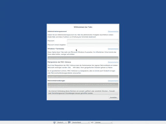 Tails 1.5: Optionen beim Start