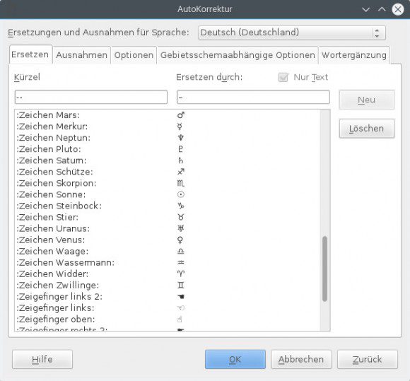 LibreOffice 5.0: AutoKorrektur