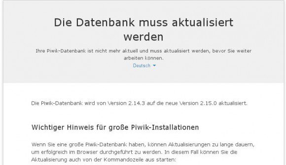 Piwik 2.15 führt eine Aktualisierung an der Datenbank durch