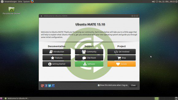 Ubuntu MATE 15.10: Begrüßung