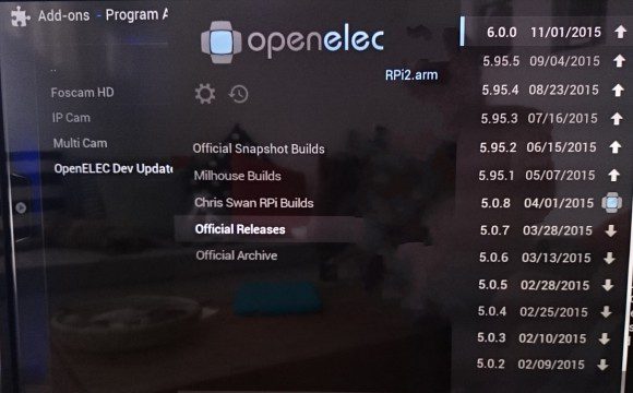 OpenELEC: Offizielle Veröffentlichungen