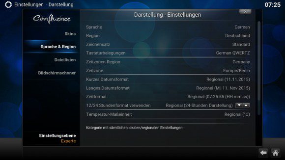 Kodi -> Sprache & Region