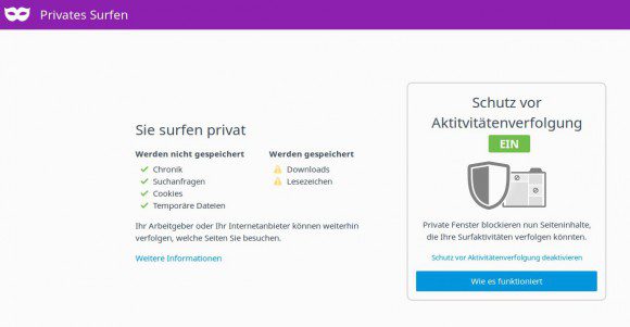 Firefox 42: Privates Surfen