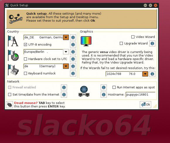 Puppy Linux 6.3 Slacko64: Einstellungen