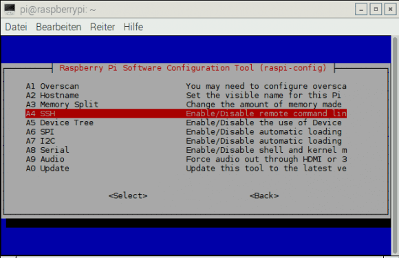 raspi-config: SSH aktivieren