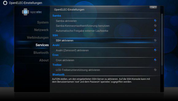 Bei OpenELEC ist SSH per Standard deaktiviert