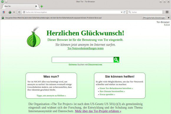 Tor Browser 5.0.4 läuft