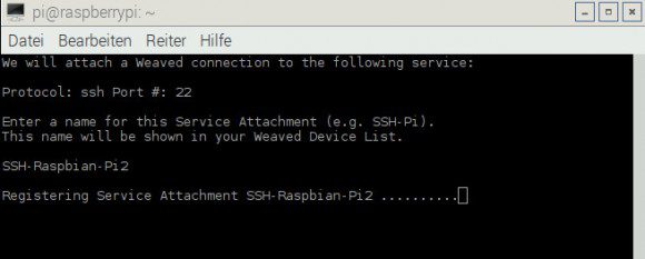 Weaved: SSH registrieren