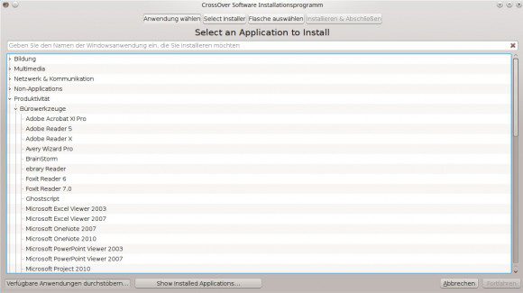 CrossOver 15.0.0: In den Anwendungen stöbern