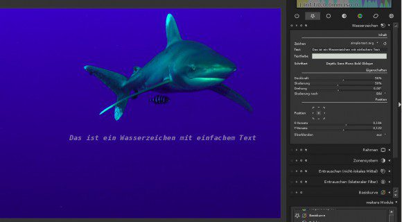 Darktable 2.0.0 mit Text-Wasserzeichen