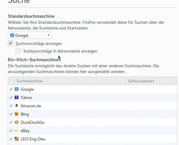 Firefox 43: Suchvorschläge anzeigen oder nicht