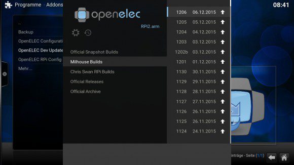OpenELEC Dev Update mit aktuellen Testversionen - so könnte man Kodi 16.0 Beta 3 installieren