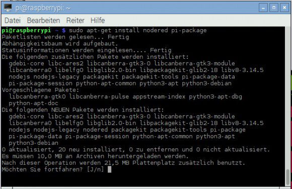 Node-Red und pi-package manuell installieren