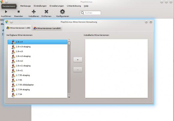 Wine 1.8 via PlayOnLinux - zumindest der vierte Release-Kandidat