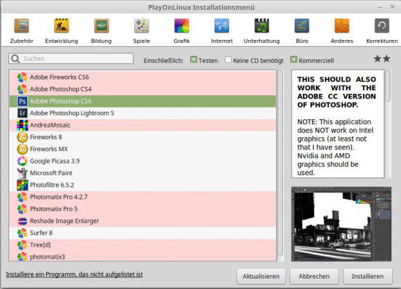 PlayOnLinux unterstützt viele Windows-Programme