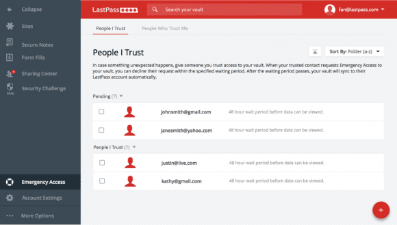 LastPass 4.0 mit Optionen für den Notfall (Quelle: lastpass.com)