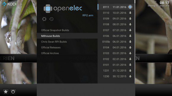 Über die Milhouse Builds lässt sich Kodi 16 Beta 5 auch testen