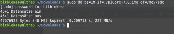 piCore-7.0 mit dd auf die SD-Karte schieben