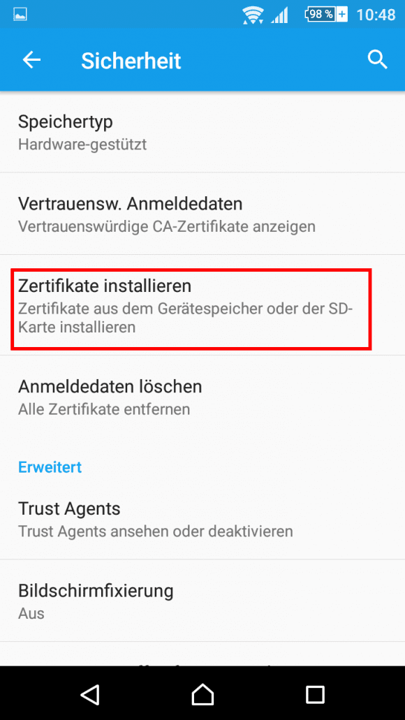 Zertifikat installieren