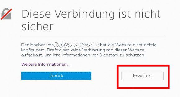 Die Verbindung ist nicht sicher -> Erweitert