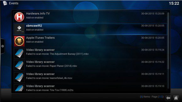 Kodi 16 mit Event Logger (Quelle: kodi.tv)