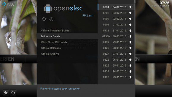Kodi 16 über OpenELEC Dev Update