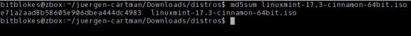 Korrekte MD5-Signatur von Linux Mint 17.3 64-Bit
