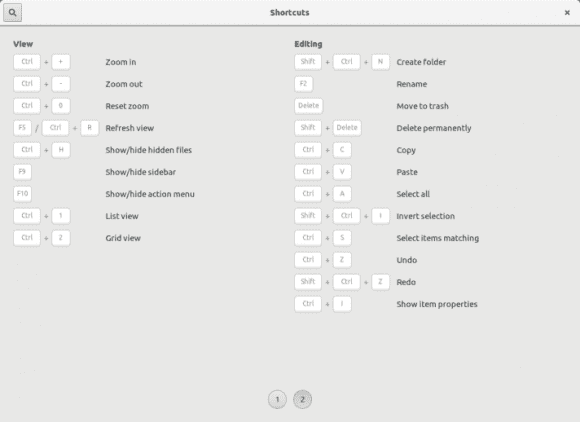 Tastaturkürzel für Nautilus 3.20 (Quelle: csorianognome.wordpress.com)