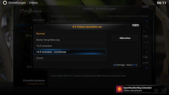 Kodi 16 und nichtlineares Strecken von 4:3 auf 16:9