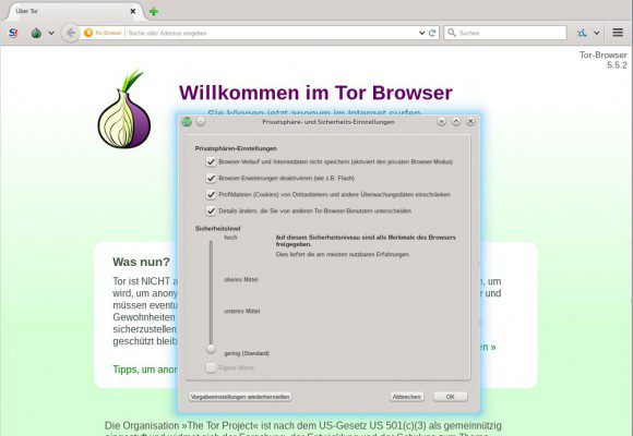 Tor Browser 5.5.2: Sicherheitseinstellungen