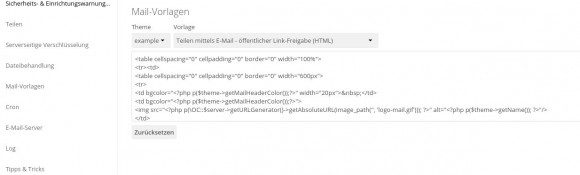 Mail-Vorlagen im Administrations-Bereich