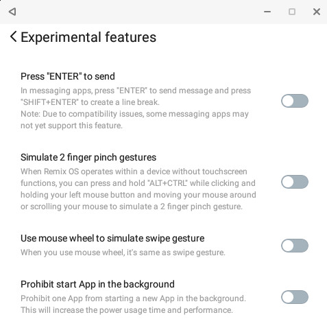 Experimental features