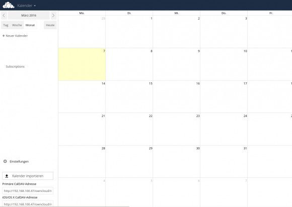 ownCloud 9 Kalender