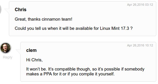 Cinnamon 3.0 offiziell nicht für Linux Mint 17.3