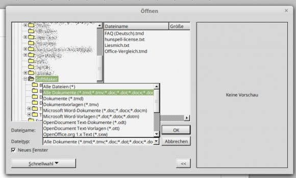 FreeOffice 2016 kann ODT-Dateien öffnen