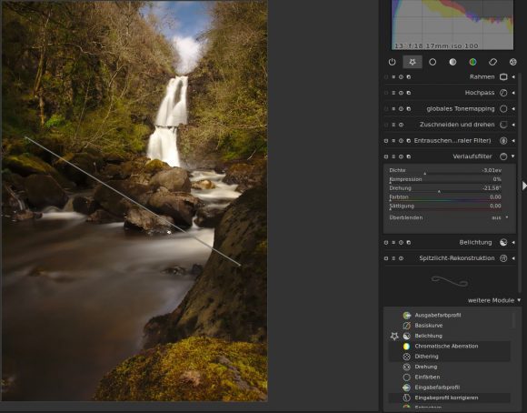 Der Verlaufsfilter bei Darktable schräg setzen