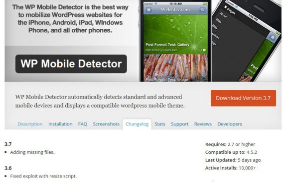 WP Mobile Detector ist in der Zwischenzeit gefixt