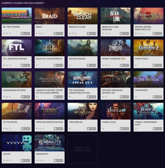 Diese Spiele sind derzeit via GOG Connect verfügbar