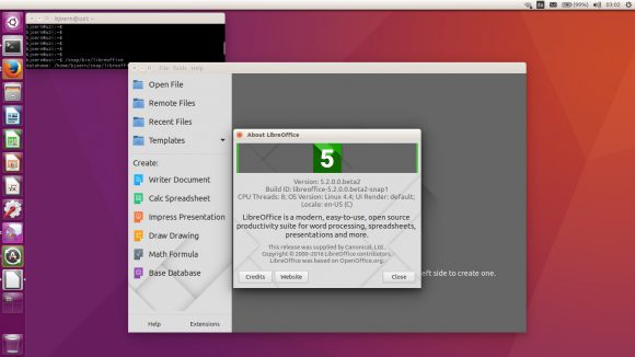 LibreOffice 5.2 Beta 2 als Snap-Paket (Quelle: skyfromme.wordpress.com)