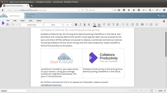 Collabora Online for ownCloud Enterprise - Writer (Quelle: collaboraoffice.com)