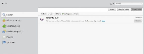 TorBirdy 0.2.0 ist in den Add-ons von Thunderbird noch nicht zu finden