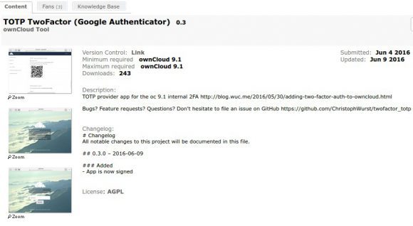 ownCloud 9.1 mit TOTP