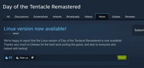 Day of the Tentacle Remastered nun auch für Linux