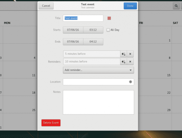 Erinnerungen für GNOME-Kalender (Quelle: feaneron.com)