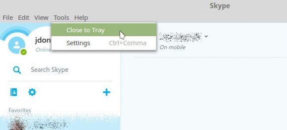 Skype für Linux Alpha - Close to Tray